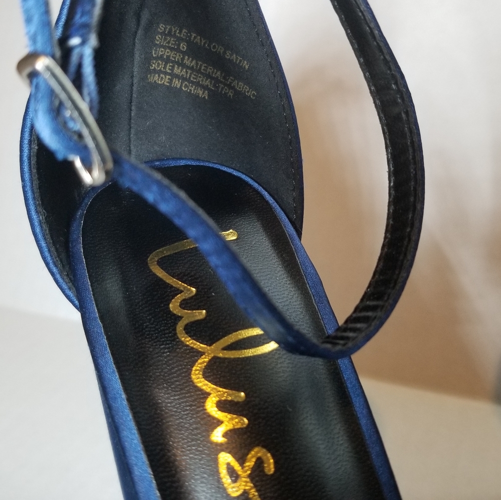 Lulus Taylor Navy Satin Ankle Strap Heels Size 6 - Picture 3 of 5
